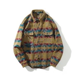 Invierno otoño espesar franela camisa de lana hombres streetwear vintage folk-custom patrón moda manga larga casual hip hop camisas C1222