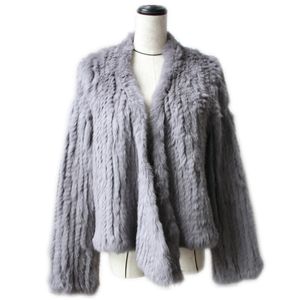 Winter herfst vrouwen echte bontjas vrouwelijke gebreide konijn jassen jas casual dikke warme mode slanke overjas kleding 210910