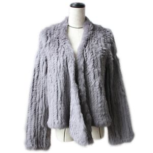 Winter herfst vrouwen echte bontjas vrouwelijke gebreide konijnenjassen jas casual dikke warme mode slanke overjas kleding 211018