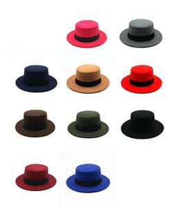 Winter herfst wollen dames hoed klassieke kleur vilt fedoras hoeden vrouwelijk dame wijd rand flat top jazz cap8703359