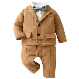 Hiver bébé garçon ensemble chaud épaissi infantile Boutique vêtements ensembles nouveau-né 2 pièces body manteau costume solide coton doux anniversaire porter L230625