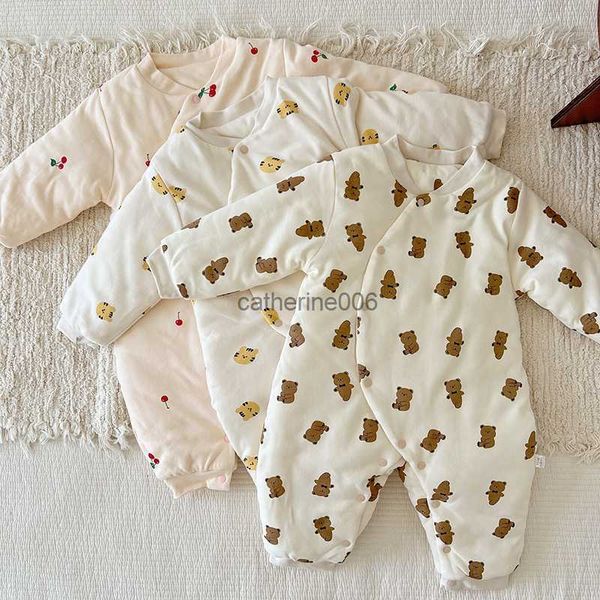 Ropa de invierno para bebé, mono acolchado de una pieza, Pelele Floral, accesorios para recién nacidos, pijamas gruesos de algodón, ropa de dormir para niños y niñas L230625