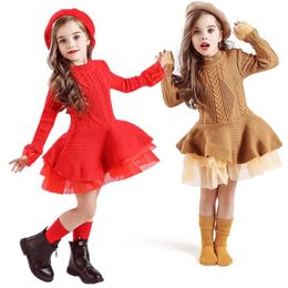 Winter Baby Meisje Jurk Kinderen Kinderen Jurken Voor Meisjes Kerst Feestjurk Tutu Lange Mouw Gebreide Peuter Meisje Kleding 8T257S