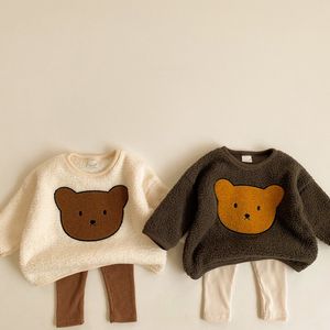 Winter baby meisjes jongens schattige cartoon beer dikker warm sweatshirts tops kinderen kinderen lange mouw hoodies bovenkleding 210226