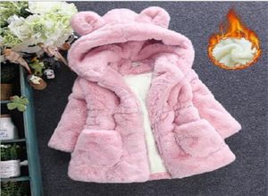 Winter babymeisjes kleren faux bont fleece jassen dikke baby jas konijn oor warm kinderen jasje Xmas Snowsuit Children Outerwear Y7714161