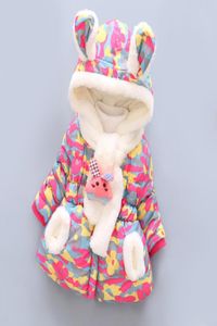 Winter babymeisjes jas baby peuter meisjes jassen kinderen warme katoen camouflage print bovenkleding jas konijn oren dikke kinderen CL1079580