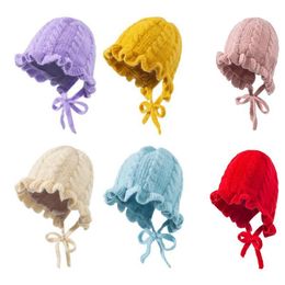 Chapeaux d'hiver imprimés solides pour bébés filles, avec Design à volants, casquettes décontractées, couvre-chef dd732