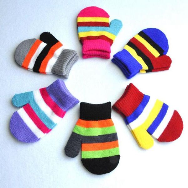 Hiver bébé gants arc-en-ciel couleur acrylique Fibers tricoté gants pour enfants doux chaud garçon filles mitaines pour 1-4T enfant en bas âge 6 couleurs