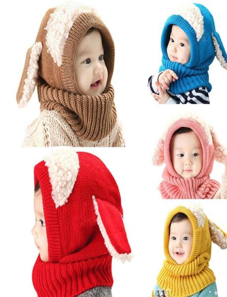 Hiver bébé chapeau 2017 chapeaux pour filles enfants enfants lapin longue oreille casquette doux Crochet bébé casquettes à capuche chapeau écharpe ensemble Bonnet264U2009550