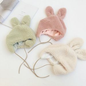 Hiver Bébé Chapeau En Peluche Lapin Oreille Cap Filles Garçons Mignon Chaud Bonnet Solide Couleur Épais Infant Toddler Beanie Caps