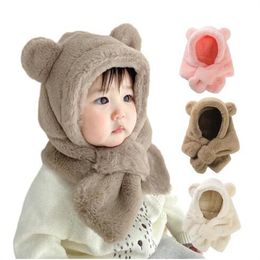 Chapeau d'hiver pour bébé, écharpe une pièce en fausse fourrure, chapeaux pour enfants, ours de dessin animé, capuchon d'oreille chaud pour garçons et filles, bonnets coupe-vent, articles pour nourrissons