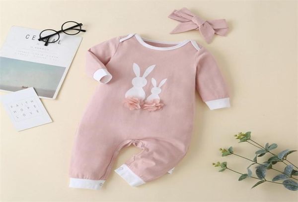 Barboteuse d'hiver pour bébés garçons, vêtements à manches longues, imprimé lapin, nœud rose, Costume mignon pour enfants 21062362430114126813