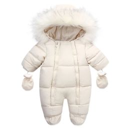 Winter Baby Jumpsuit Dikke Warme Baby Capuchon Binnenkant Fleece Rompertjes geboren Jongen Meisje Overalls Bovenkleding Kids Snowsuit 240308