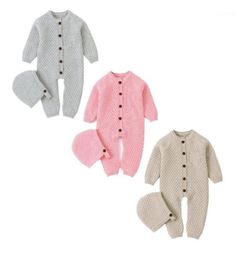 Winter baby romper pasgeboren babyjongen meisje gebreide romper wollen trui jumpsuit hoed 2pcs outfits maat 024M11576483