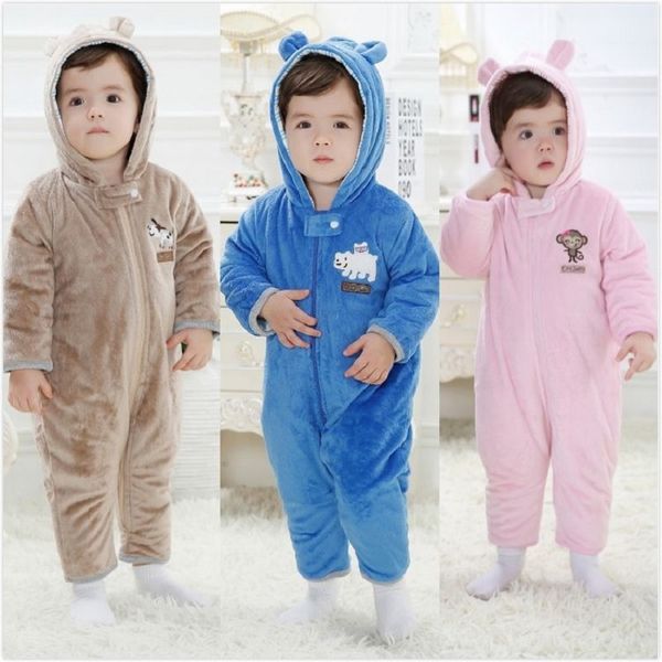 Hiver Bébé Barboteuses Polaire Épais Nouveau-Né Vêtements Tenues Bébé Garçon Combinaison Fille One-Piece Vêtements Hoodies Animal Mignon Manteau 210413