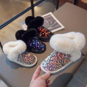 Hiver bébé bottes de neige bambins filles chaussures de fourrure enfants mode chaussons chauds Bling peluche appartements enfants en plein air 230922