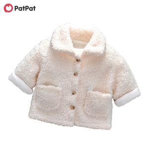 Hiver bébé / enfant en bas âge unisexe Cutie Fluff solide poche manteau à manches longues pour 18M-6Y vêtements pour enfants 210528