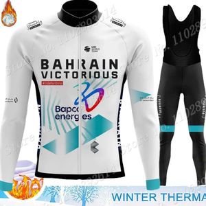 Winter Bahrein Victorious 2024 Team Cycling Jersey Set met lange mouwen Thermal Fleece Clothing Road Race Race Bike Jacket Suit MTB ROPA 231221