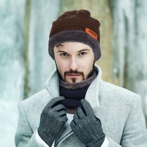 Winter beanie hoed sjaal set fleece gevoerde warme gebreide schedel pet en sjaal voor mannen vrouwen