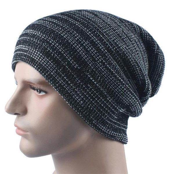 Bonnets d'hiver hommes chapellerie coupe-vent casquettes tricotées mâle tricoté automne chapeaux noir chaud rayé couleur unie