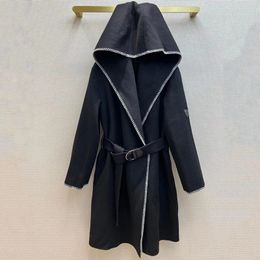 Wintergordel windbrekers merk Trench Coats Black Soft Touch Black Wind Breaker Losse capuchon Jackets Coat