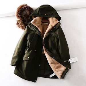 Parka en coton à col de fourrure d'hiver pour femmes longue armée vert noir doudoune mince plus taille manteau chaud femme 201201