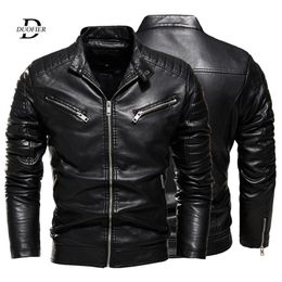 Winter Zwart Leather Jacket Men Burined Warm Motorcycle Jacket Slim Street Fashion Black Biker Coat Ploeged Design Zipper 201114