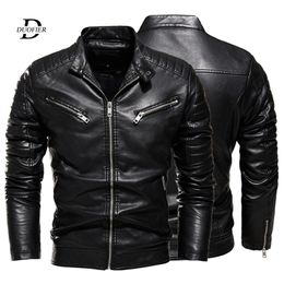 Winter Zwart Leather Jacket Men Burined Warm Motorcycle Jacket Slim Street Fashion Black Biker Coat Ploeged Design Zipper 201127