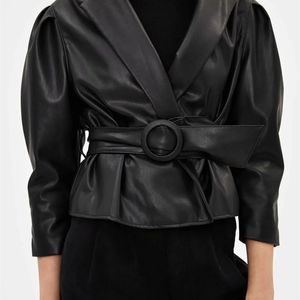 Veste en cuir noir d'hiver Femmes Ceintures PU Biker Moto Faux Manteau Femme Fourrure S Automne 210521