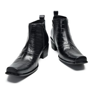 Hiver Black Male Reulte En cuir chaussures de commerce Zipper Toe Toe Toe Fête de mariage Bottes de robe courte Bottes de moto de moto