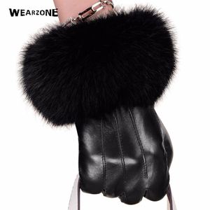 Guantes de piel de oveja negra de invierno para mujer, guantes de piel de conejo, guantes de piel de oveja, guantes de conducción femeninos cálidos negros 201265V