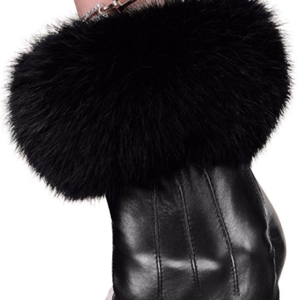 Guantes de invierno de piel de oveja negra, guantes de cuero para mujer, guantes de piel de conejo con parte superior de muñeca, guantes de piel de oveja, guantes de conducción femeninos cálidos negros 2017634495