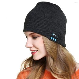 Hiver Bluetooth-Compatible Écouteur USB Rechargeable Musique Casque Chaud Tricot Bonnet Chapeau Cap Sans Fil Sport Casque