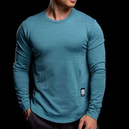 Winter bodybuilding lange shirts mannen strakke print run sportkleding tee elastische snel droge traning mannelijke fitness ronde kraag shirts l220704