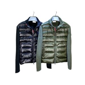 Calentador de invierno de algodón para hombre, insignia bordada, cuello alto, suéter de empalme de punto, chaqueta, chaquetas de pan esponjosas, abrigo cálido