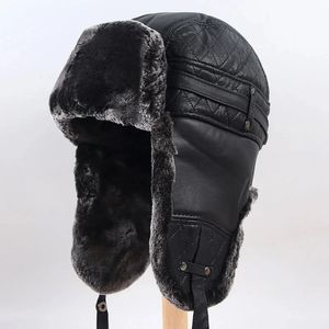 Chapeau de bombardier d'hiver pour hommes, rabat d'oreille en cuir, neige chaude, Ushanka, papa, casquettes en fausse fourrure soviétique, aviation Gorro Ruso Hombre 231228