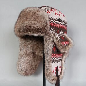 Bomber hiver Femmes Russian Faux Fur Trapper Hat Hat Men Ushanka Snow Catch avec des oreilles 231227