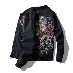 Hiver Bomber Jacket Men Dragon Chinois Pilote Pilote rétro Rock Hip Hop Youth Streetwear High Street Male 210811