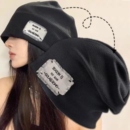 Winter Bonnet Hat voor mannen en vrouwen Mode Warm Solid Color Skullies Beanies Letter Casual Turban Hats Hip Hop Slouchy 240511