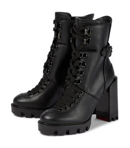 Hiver Boot Woman Nom Brand Botkle Boots Macademia Gentine Leather Ankles Boots Martin Boots Black et avec la mode à lacets Chunky Heel9927750