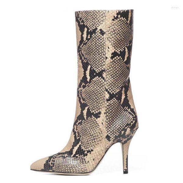 Bottes d'hiver Style multicolore automne motif serpent talons moyens européens américains grande taille 42 43 femmes courtes 3476