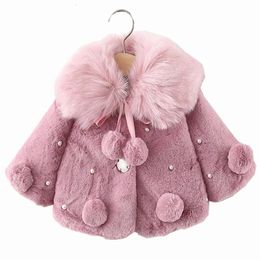 Hiver né bébé filles infantile manteau de fourrure vêtements col rabattu 3 6 12 18 24 mois veste épaisse cape chaude enfant enfants 231229