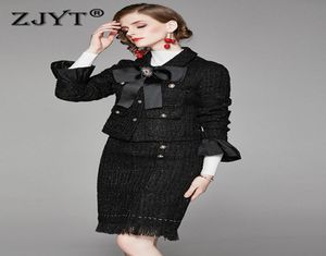 Winter Bowknot Luxe Glitter Tweed Tweed Tweed Dress Set Jacket en Rok Womens Outfits Office Party Black Ladies Suits Plus Size 5163680