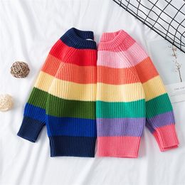 Winter Boy Girl Rainbow Sweater Pullover Kids Baby Outfit Niños Padre-hijo Ropa Casual Moda Knitting Girls T-shirt 201109