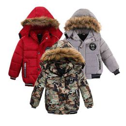 Katoenjas voor winterjongens 2022 Nieuwe opgevulde jassen Fleece voering voering met capuchon Outerwear Casual ritssluiting Kinderkleding Warm dik J220718