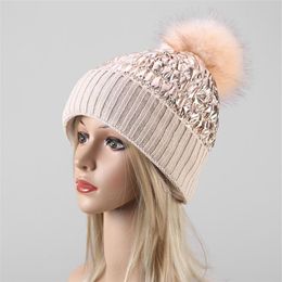 Gorro de invierno con pompones de piel para mujer, gorro de invierno para mujer y niña, gorros tejidos, gorro grueso para mujer, gorros 2494