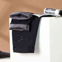 Hiver marque de luxe de haute qualité polaire épais chaud pantalon droit hommes d'affaires classique décontracté père pantalon J220629