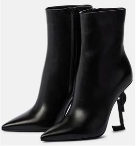 Marque d'hiver de luxe Opyum bottines femmes noir beige cuir de veau bout pointu bottines dame haut talon robe de soirée botte chaussures de créateur sac tn EU35-43