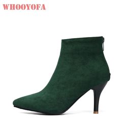 Winter gloednieuwe elegante groene bruine vrouwen enkeljurk laarzen hoge hakken dame schoenen wa191 plus groot klein formaat 30 10 45 48 201103