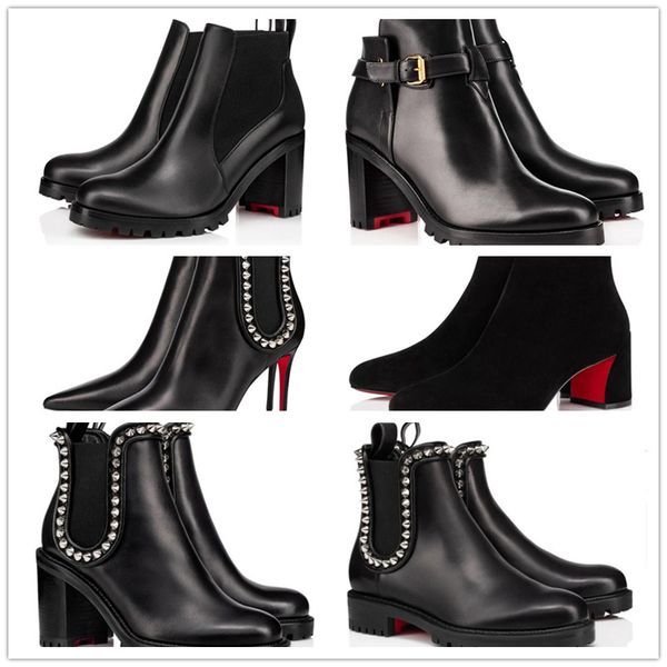 Marques d'hiver Capahutta Femmes Bottines Bottines En Cuir De Veau Noir Rouge Botte De Designer Bout Pointu Talon Aiguille Dame Chunky Sole Bottines De Moto Fête De Mariage Boîte